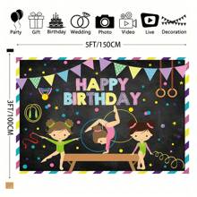 1 pieza Fondo fotográfico temático de fiesta de cumpleaños de niña enérgica con gimnasia, decoración de mesa de pastel, mantel, cortina
