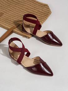 Women's Fashion Lace Breathable Backless Flat Shoes - Burgundy - View 6