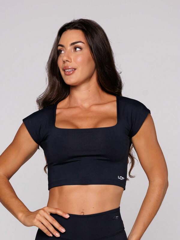 LOT FITNESS Top Fitness Feminino Poliamida Costas Aberta Decote Quadrado Essential Lot Fitness