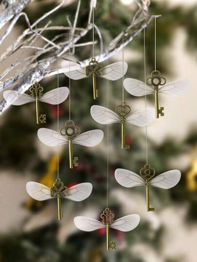 8/20/40sets Metal Pendants Vintage Skeleton Key Flying Key Pendant+Dragonfly Wings+1 Roll Thread,DIY Jewelry Show,Wedding Party Supplies,Indoor&Outdoor Decor,Birthday Gift,Christmas Ornament,Christmas Tree Pendent,Home Room Decor,Party Favors,Perfect For Halloween,Christmas,Valentine's Day,Camping,Festive