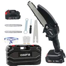 Mini Cordless Chain Saw Electric, 6 Inch Handheld Electric Chain Saw, 2 Batteries And 2 Handheld Portable Chain Saw, A Pair Of Goggles And A Pair Of Gloves For Trees, Yard, House And Garden. Father's Day Gift, Holiday Gift, Birthday Gift