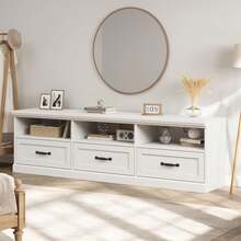 TV Stand For TVs Up To 75 Inches,Mid-Century Modern Entertainment Center With Storage Drawer,70" Media Television Console Table With Open Shelves,Wood Media Console TV Cabinet For Living Room - White - View 7