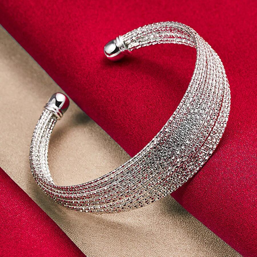 Silver Plating Multi-Line Bangle Bracelet For Woman Man Wedding Engagement Fashion Charm Party Jewelry - Silver - View 1