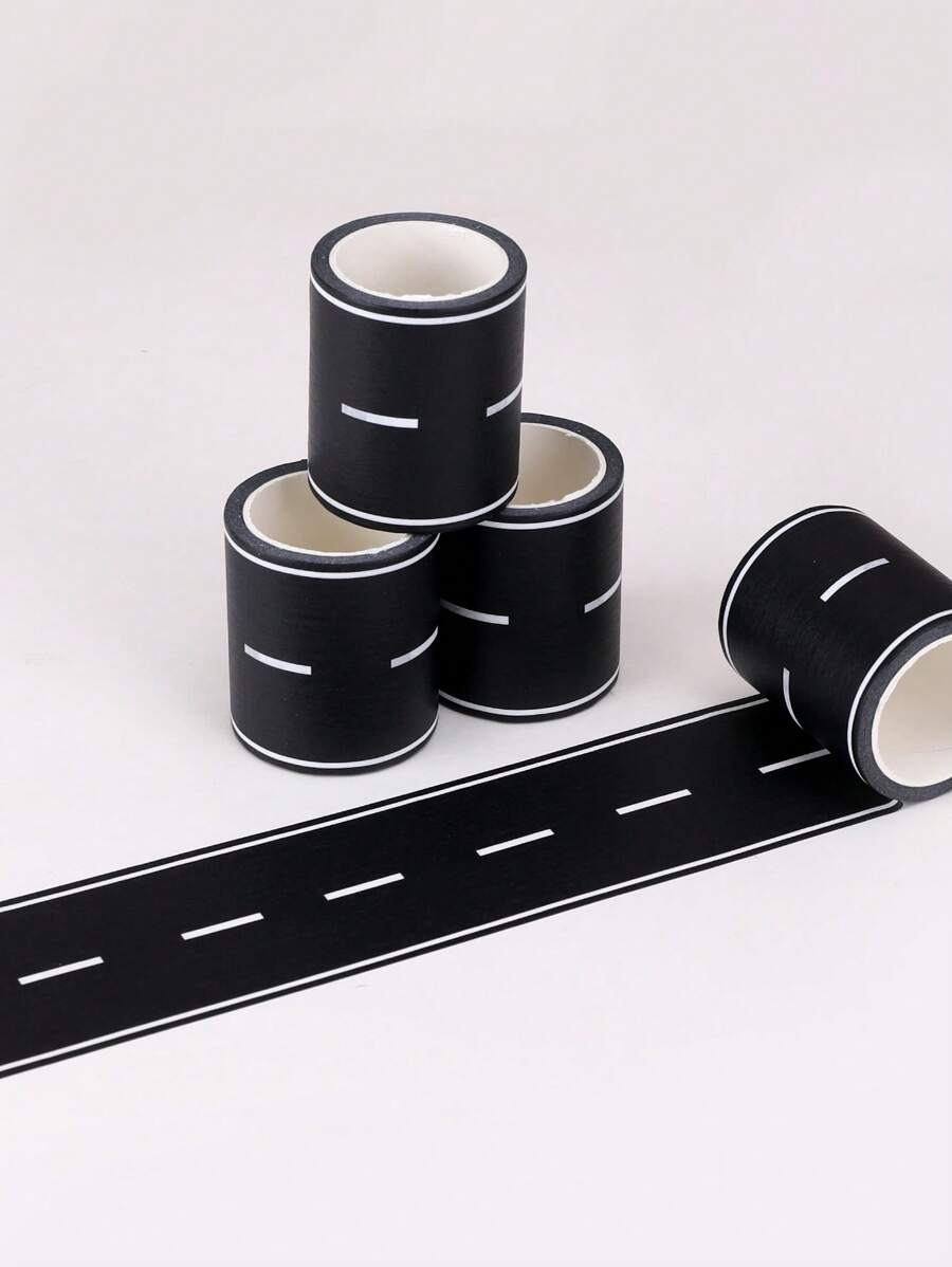 1/4 Pcs Traffic Track Washi Tapes, Handmade Toy Road & Railway DIY Materials - Black and White - View 1