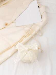 1 件儿童可爱珍珠纱布蝴蝶结草编包单肩包斜挎包 - 彩色 - 查看 2