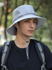 1pc Unisex Solid Color Mesh Wide Brim Bucket Hat, Breathable Sun Protection Hat For Outdoor Activities, Fishing, Hiking, Camping, Suitable For Daily Use - Solid Color - View 9