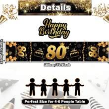 Mantel elegante de cumpleaños de color negro y dorado multicolor, 1 pieza de tela de poliéster antideslizante y rectangular para decoración de fiesta de cumpleaños, adecuado para hombres y mujeres