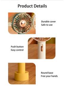AOYI Mini Handheld Fan, Small Desk Fan With Base, Portable Personal Fan For Summer, 2 Speed Adjustable, 500mAh, USB Rechargeable Battery Fan For Students, Office Workers, Hand Fan For Travel, Home, Office, Lash Makeup, Study, Working - 彩色 - 查看 5