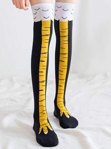 2 pares de calcetines sexys de mujer con patas de pollo, calcetines graciosos y personalizados tipo chimenea, calcetines lindos por encima de la rodilla, calcetines finos con forma de patas de pollo - Multicolor - Ver 4