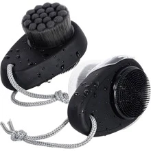 1 件装二合一硅胶面部刷，男女深层毛孔清洁去角质，双面洁面刷，带柔软竹炭超细纤维，女士专用，黑色