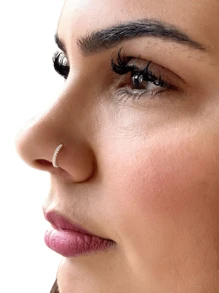 1pc 925 Sterling Silver Nose Ring Shiny Studded Nostril - 銀色 - 查看 3