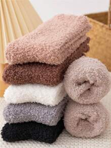 Women Winter Cozy Warmly Soft Fuzzy Solid Color Socks Comfort Fluffy Anklet Crew Socks