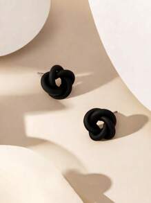 1 Pair Golden Twist Braided Small Clip-On Earrings, Minimalist Metal Fake Stud Earrings For Daily And Holiday Wear