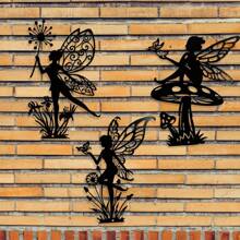 3pcs Black Metal Fairy Wall Art Set, Simple Fairy Silhouette Decor For Living Room, Bedroom, Bathroom, Kitchen, Terrace, Balcony, Indoor & Outdoor Use, No Electricity Needed,Garden Courtyard Wall Decoration.