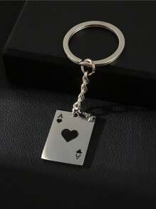 1pc Unisex Creative Playing Card Spades A Stainless Steel Key Chain, Handbag Charm - Black - View 2