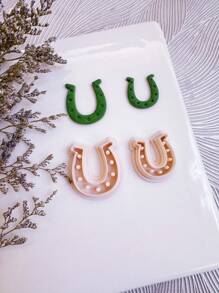 2pcs Happy St. Patrick's Day Clay Cutter | Horseshoe Shape Clay Cutters | Flower Cutters For Earring Making | Clay Earring Cutters | Polymer Clay Tools |Polymer Clay Cutter For Jewelry Making | Jewelry Making Kit - 2pcs - View 4