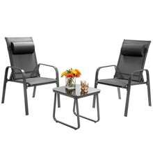 GOFLAME ERGOMASTER  3PCS Patio Bistro Set  Conversation Furniture Coffee Table And 2 Stackable Chair - Grey - View 2