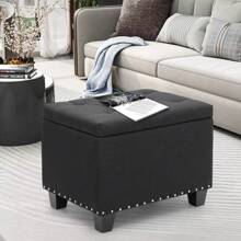 24-Inch Black Tufted Storage Bench Ottoman With Poufs, Upholstered Footrest, And Lift-Top Stool Design - Default - View 5