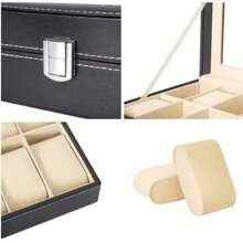 6-Slot PU Leather Watch Box Display Storage Case, Lockable Jewelry Organizer Box With Glass Lid, Large Capacity Watch Holder Drawer For Men And Women (Black) - Multicolor - View 9