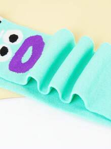 1 Pair Fun Cartoon Pattern Socks With Elastic Cuff, Made Of Polyester And Spandex, Knee-High Length, Knitted Fabric, Suitable For Boys And Girls, Funny Design, Hand Wash, Suitable For Year-Round Wear, Perfect For Home, School, Party, Outdoor, And Holiday Gift