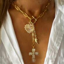 manbara 2025 Cross Pendant Necklace For Women Vintage Adjustable Gold Color Long Chain Statement Cross Vintage New Gold Color Multiple Styles Necklace For Women Boho Multi-Layer Crystal Pendant Necklaces Jewelry Gifts - Glass Necklace - View 6