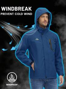 Men's Outdoor Hooded Raincoat Lightweight Hiking Jackets Breathable Waterproof Hiking Camping Windbreaker - 牛仔藍 - 查看 3