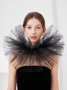 1pc Exaggerated Puff Ruffled Detachable Mesh Fake Collar For Women