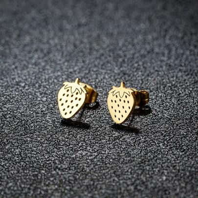 1 对节日卡通草莓耳环，可爱，不锈钢，适合日常佩戴或派对