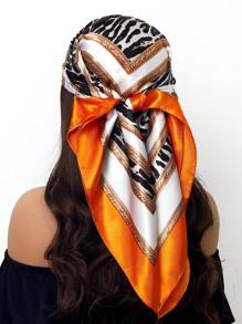 1pc 35.4 Inch Square Scarf, Fashion Printed 90cm Scarf Shawl Neckerchief Luxury Silk Feeling For Women, All Season