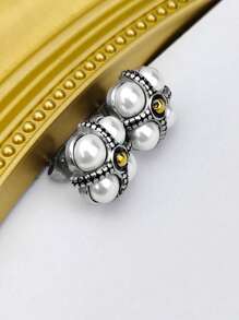 1 对复古优雅简约珍珠不锈钢耳钉，适合女性日常佩戴，送给恋人、家人和朋友的礼物，迷人耳环 - 彩色 - 查看 4