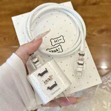 Nuevo set de 18/20W de protectores de cable de carga duraderos con patrón de perro y lunares, funda protectora de TPU compatible con cargador de 16/15/13/14, organizador de cable anti-rotura - Multicolor - Ver 2