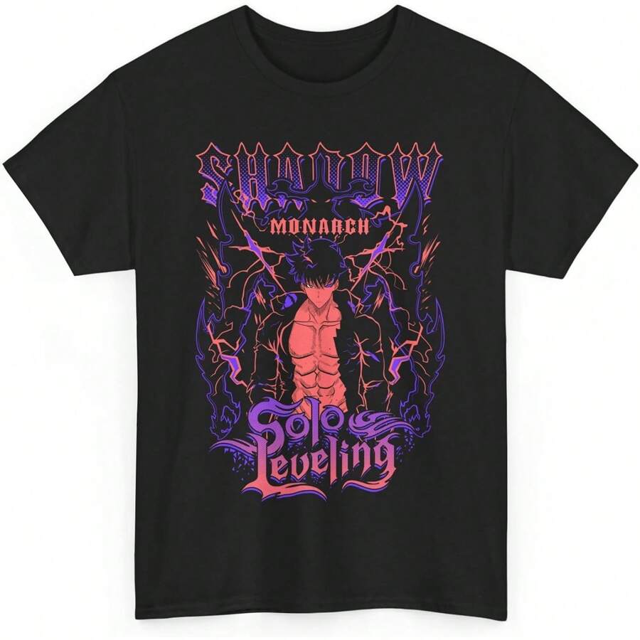 Solo Leveling Anime Statue Of God T-Shirt Short Sleeve Cotton Tee Harajuku Streetwear Fashion Clothes, Oversized Short Sleeve Classic Heavy Cotton T Shirt Printed Graphic Tee Women's Casual Short-Sleeved Top - Black - View 1