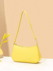 Women's Fashion Solid Crocodile Grain Underarm Bag, Fashionable Butter Yellow Bag For Women - Yellow - View 2