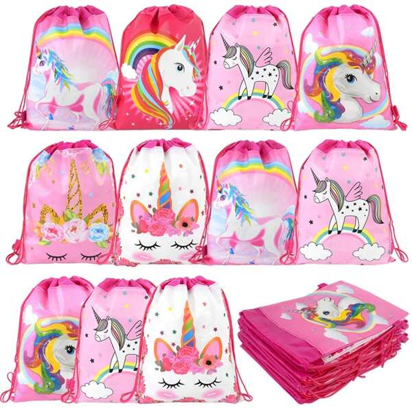 6/12Pcs Unicorn Drawstring Bag Unicorn Birthday Party Favors Supplies Candy Gift Packaging Storage Backpacks