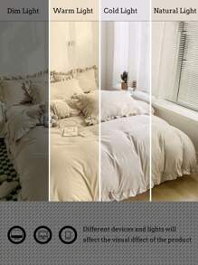 Cirelle 3 件奶油色荷叶边柔软舒适拉绒羽绒被套套装（1 个羽绒被套 + 2 个枕套），适用于卧室、客房，可机洗，四季皆宜