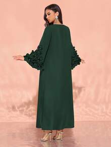 Women's Handmade 3D Floral Elegant Front Placket Beaded Formal Dress,Modest