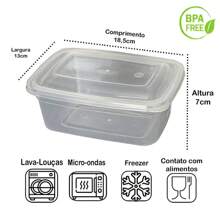Kit Of 10 1 Liter Transparent Rectangular Washable Fitnees Lunch Box Pots - Rojo - Ver 2
