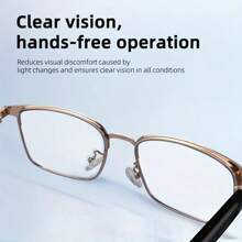 New Smart Glasses For 2025, Automatic Color Changing Glasses, Sunglasses That Automatically Turn Black In 3 Seconds Under Sunlight, Wireless Connection To Smartphones, Audio Glasses For Listening To Music, Making Phone Calls, Supporting AI Voice Assistants, Compatible With Android/IPhone, Suitable For Indoor, Sports, Driving Glasses, Unisex Sunglasses, Anti Blue Light Glasses, Suitable For Holiday Gifts - Black Temples + Gold Frame - View 4