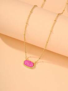 1 Pc Fashion Super Shiny Oval Design Copper Necklace, Suitable For Dating, Gatherings, And Banquets