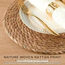 6 Packs Round Handmade Rattan Placemats - Heat Resistant, Easy To Clean Woven Table Mats For Fall, Halloween, Thanksgiving, Christmas Dining