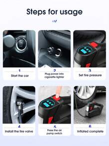 22 Cylinder Portable Air Compressor. Tire Inflator With Digital Pressure Gauge And LED Light, Auto Inflate-Stop, 12V Cigarette Lighter Connection For Use, No Battery Required. Tire Pump For Car/SUV/Pickup Trucks
