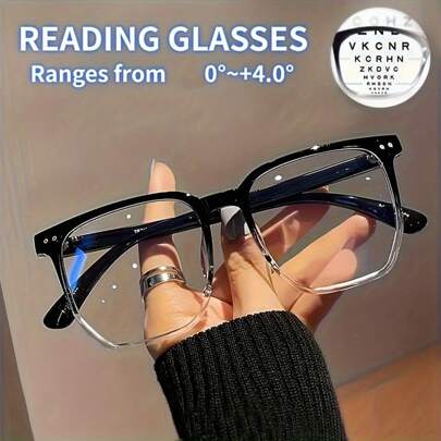 Fashion Reading Glasses Square Frame Large Frame Eyeglasses For Men And Women Reading Glasses 0-+4.0