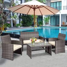 ERGOMASTER  4 PCS Patio Furniture Set PE Rattan Outdoor Wicker Patio Bistro Conversation Set - Grey - View 6