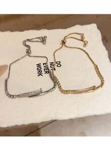 1pc Zirconia Nail Bracelet, Versatile Commuting Accessory, Simple & Elegant Geometric Adjustable Bangle