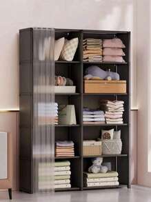 Armario con cortinas de 6 capas a prueba de polvo con estantería para zapatos, estantería de almacenamiento de alta capacidad para el dormitorio, mueble de lavado, organización de ropa para sala de estar, armario de almacenamiento de montaje sencillo - Multicolor - Ver 2