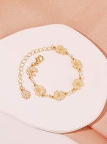 1 件时尚花卉手链，适合日常佩戴或赠送给朋友（随机爱心宝石颜色） - 彩色 - 查看 3