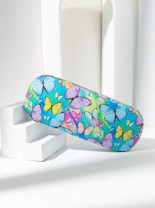 1pc Women's Colorful Butterfly Print Eyeglass Case, Suitable For Campus And Dates - Blue Color-100 - View 2