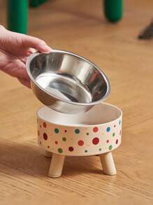 1pc Stainless Steel Raised Pet Bowl, Anti-Slip & Anti-Spill, For Cats & Dogs - Multicolor - View 8