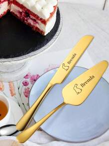 Set de 2 piezas personalizado de cuchillo y pala para cortar el pastel de bodas, con grabado personalizado del nombre y fecha, regalo único de aniversario minimalista para ella - multicolor - Ver 3