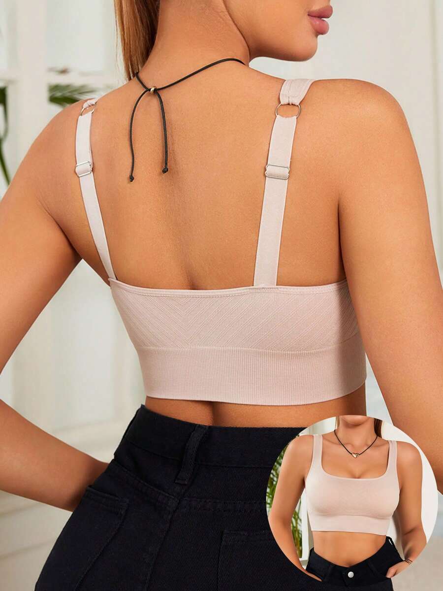 1 szt. Jednokolorowy elegancki symetryczny pasek w kształcie litery U wygodny codzienny biustonosz, elastyczne szerokie ramiączka z cienkim wyściełaniem